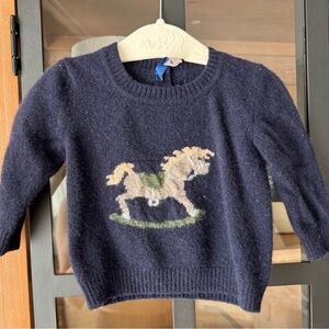 Fleurisse rocking horse horizon wool sweater baby boy navy knit fine Italian